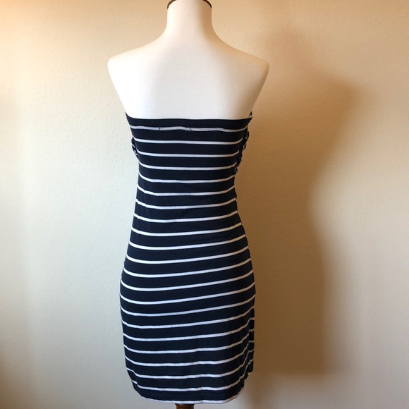 Navy Blue Striped Strapless Dress - Picture 4 of 4